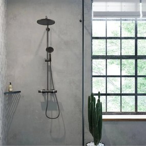 Coloana de dus cu baterie termostatata Hansgrohe Croma Select S para cu 3 functii finisaj negru-crom periat