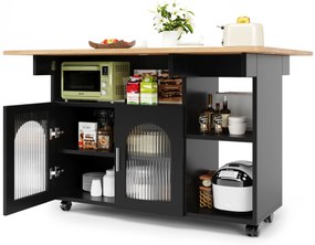 Insulă de bucătărie modernă, Negru+Culoare naturală | Aosom Romania
