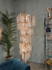 Candelabru din metal, auriu, șiruri de cristale din sticlă, 200 x 60 cm, „Cascade”