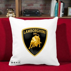 Perna Personalizata cu emblema Lamborghini, 40x40 cm, Alba Mata, Husa Detasabila, Perna Inclusa, BEKZ®