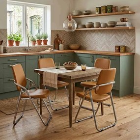 Scaun pliabil bej HRC 609 din piele ecologică și cadru metalic cromat