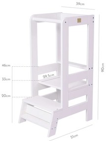 Inaltator Learning Tower Ajustabil, Ajutor de bucatarie MeowBaby  , lemn Alb