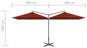 Umbrela de soare dubla, stalp din otel, caramiziu, 600x300 cm Terracota