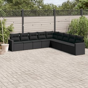 3219075 vidaXL Set mobilier de grădină cu perne, 9 piese, negru, poliratan
