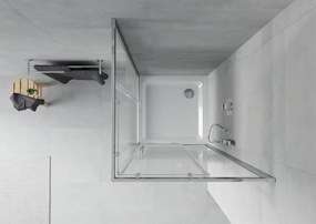 Mexen Rio cabina de duș pătrată 80 x 80 cm, dungi albe, crom + cadă Flat, alb - 860-080-080-01-20-4010
