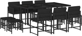 vidaXL Set mobilier de exterior cu perne, 11 piese, negru, poliratan