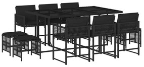 3211507 vidaXL Set mobilier de exterior cu perne, 11 piese, negru, poliratan