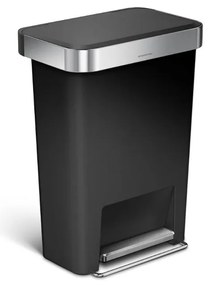 Coș cu pedale dreptunghiular 45 l, plastic negru/oțel inoxidabil, negru