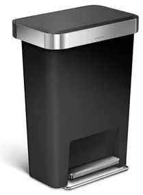 Coș cu pedale dreptunghiular 45 l, plastic negru/oțel inoxidabil, negru
