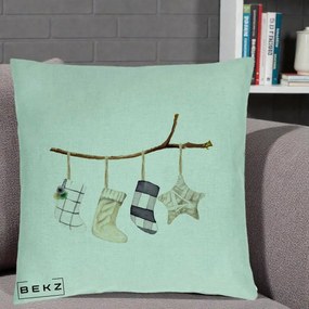 Perna Decorativa Ciorapi de Craciun pe Ramura, 40x40 cm, Verde Menta, Husa Detasabila, Perna Inclusa, BEKZ®