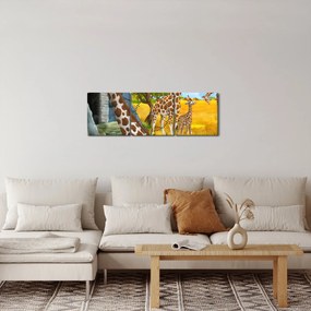 Tablou - Familia girafelor (cu ceas) (90x30 cm)