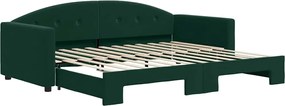 vidaXL Pat de zi cu extensie, verde închis, 90x200 cm, catifea