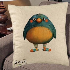 Perna Decorativa Pasare Teal cu Sosete Dunghi, 40x40 cm, Bej, Husa Detasabila, Perna Inclusa, BEKZ®