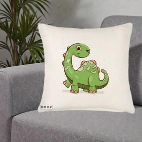 Perna Decorativa Brontosaur Verde Simpatic, 40x40 cm, Crem Reliefat, Husa Detasabila, Perna Inclusa, BEKZ®