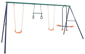 vidaXL Set de leagăne cu inele de gimnastică și 4 locuri, oțel