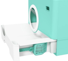 PawHut Litieră pentru Pisici cu Capac și Lopățică, Intrare Dublă și Tavă Detașabilă, 52x41x38.5 cm, Verde | Aosom Romania