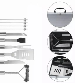 Set de 11 ustensile de grătar Klausberg KB 7901, Geantă de transport, Mânere ergonomice, Oțel inoxidabil, Inox
