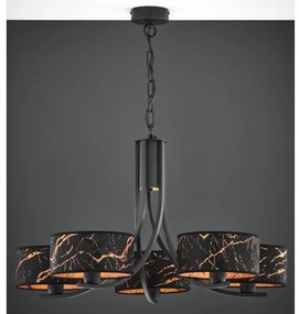 Jupiter 2107 - Candelabru cu lanț ARTHUR 5xE27/15W/230V negru/oranj/decor marmorat