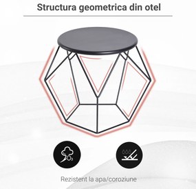 Masuta geometrica in stil nordic din otel rezistent la rugina 54x54x44cm, negru HOMCOM | Aosom Romania