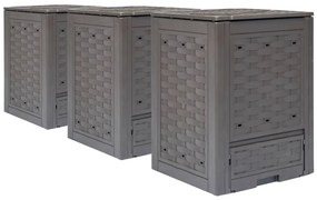 vidaXL Compostoare grădină 3 buc. maro 60x60x83 cm 900 L plastic ratan