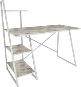 Birou ADMIRA, bej cu efect de marmura/alb, PAL melaminat/metal, 120x60
