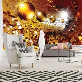 Fototapet - 3D puzzle tunel cu bile aurii (152,5x104 cm)