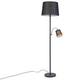 Lampă de podea clasică neagră cu abajur negru și lampă de citit - Retro