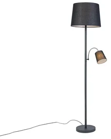 Lampă de podea clasică neagră cu abajur negru și lampă de citit - Retro