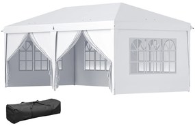 Outsunny Cort 6x3 m pliabil din otel si material Oxford, cort pentru gradina cu 6 pereti laterali, franghii si carlige, alb