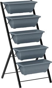 Outsunny Jardinieră înălțată cu niveluri jardinieră verticală cu 5 ghivece orificii de drenaj cadru din oțel gri | Aosom Romania