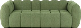 Canapea cu 3 locuri din bumbac, verde, spătar și brațe cu volume tubulare și picioare din lemn masiv, 73,5 x 230 x 107 cm, „Nancy”