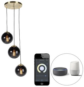 Lampă suspendată inteligentă din alamă cu sticlă neagră cu 3 lumini, inclusiv Wifi ST64 - Pallon