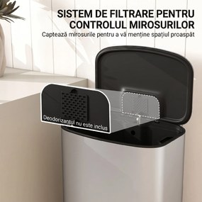 HOMCOM Coș de Gunoi cu Pedală de 50L cu Capac Amortizat, Deschidere la 90° și Găleată Detașabilă, Oțel Inoxidabil, Gri | Aosom Romania