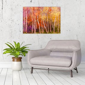 Tablou pe sticlă - Pădurea colorată (70x50 cm)
