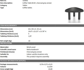 Masuta de cafea design LUX Briël L, gri carbune 115501 HZ