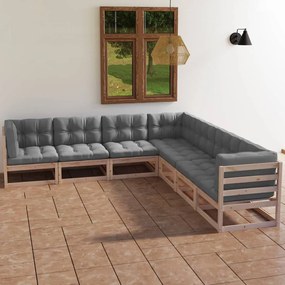 Set mobilier de grădină, 7 piese, cu perne, lemn masiv de pin