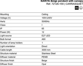 Pendul iluminat exterior decorativ IP65 NARITA bej