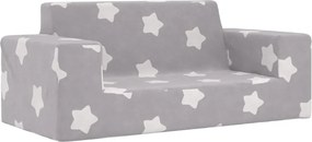 vidaXL Canapea pentru copii 2 locuri, gri deschis cu stele, pluș moale