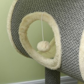 PawHut Copac zgâriat Katzenbaum, 1 cuib pentru pisici, 2 zone de odihnă, 60 cm x 40 cm x 104 cm, Gri + Natural | Aosom Romania