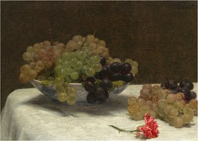 Tablou pe sticlă - Henri Fantin-Latour, Still Life with Grapes and a Carnation, reproducere (70x50 cm)