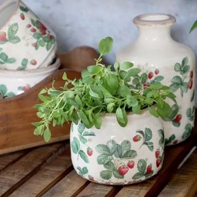 Ghiveci din ceramică crem cu model căpșuni „Fraises”, H9.5/D12 cm