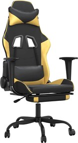 vidaXL Scaun de gaming cu masaj/suport picioare negru/auriu piele eco