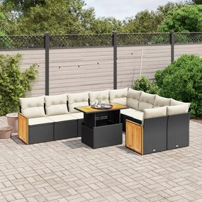 vidaXL Set canapele de grădină cu perne, 10 piese, negru, poliratan