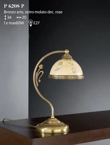Veioza / Lampa de masa din alama cu sticla decorata design italian 6208