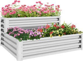 Outsunny Jardinieră Exterioară din Oțel Galvanizat cu Design în Trepte și Bază Deschisă pentru Culturi Plante 120x101x58 cm Argintiu | Aosom Romania