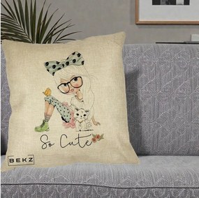 Perna Decorativa So Cute Fata Fashion, 40x40 cm, Crem, Husa Detasabila, Perna Inclusa, BEKZ®
