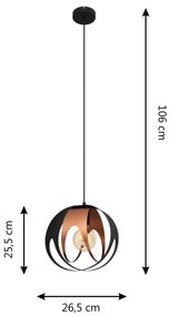 Lustră pe cablu MOONLIGHT 1xE27/15W/230V neagră/cupru