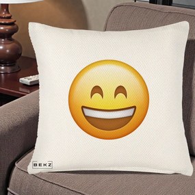 Perna Decorativa Emoji Zambet Mare, 40x40 cm, Crem Reliefat, Husa Detasabila, Perna Inclusa, BEKZ®