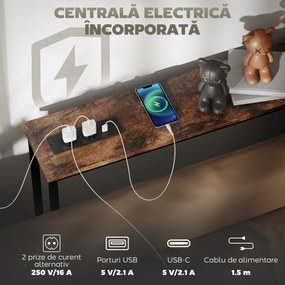 HOMCOM Masă Consolă Industrială cu Stație de Încărcare Maro | Aosom Romania