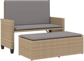 vidaXL Bancă de grădină cu perne și taburet, bej, poliratan